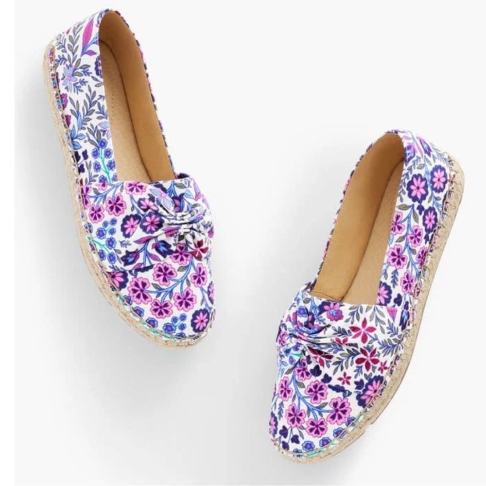 Talbots Cinched Espadrilles Women's 7.5 Floral Loafers - Purple and Cream Shoes - Picture 3 of 11